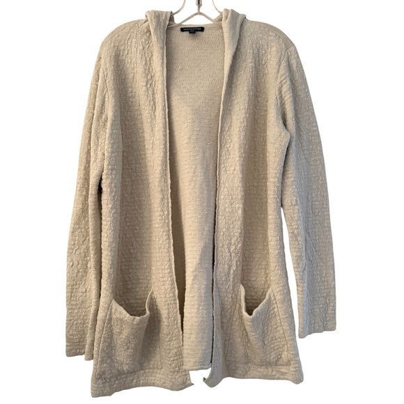 Eileen Fisher Organic Cotton Linen Slub Hooded Cardigan in Bone Cream White XS - Picture 9 of 10